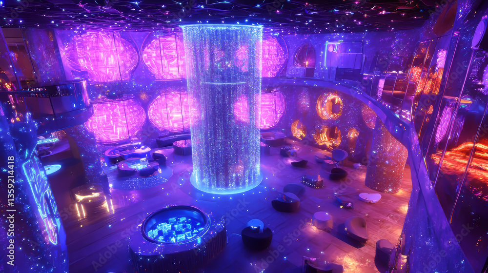 Poster disco cyber club 3d illustration. blockchain structure information clusters. big data cyber security