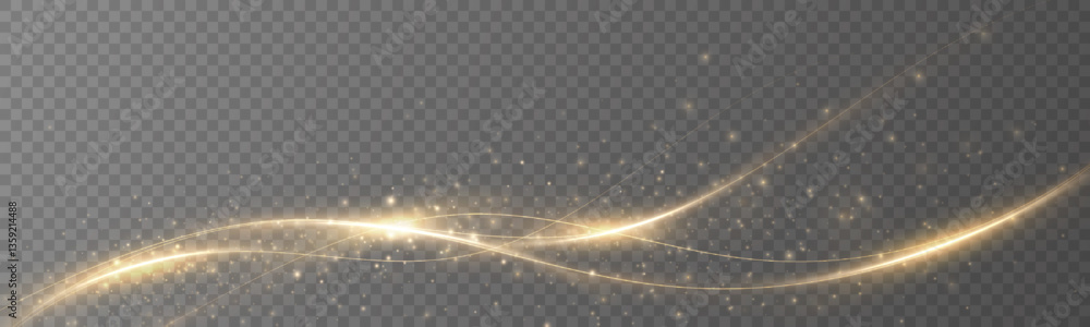 Wall mural glowing golden magic light effect. vector graphics of neon lines motion. abstract light lines of mov