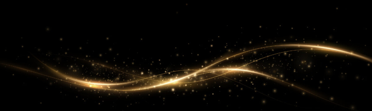 Glowing golden magic light effect. Vector graphics of neon lines motion. Abstract light lines of movement and speed.