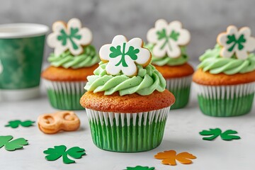 St Patricks Day Cupcakes Green Buttercream Clover Cookies