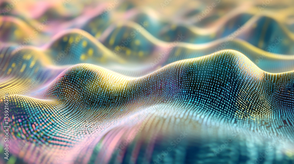 Aufkleber cyber stream 3d illustration, data field, information flow, big data, binary code linear concept