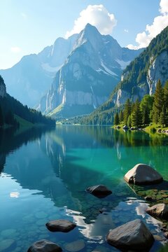 Beautiful landscape of Antermoia lake with Croda da Lago mountain in Trentino Alto Adige, Italy,  adventure,  mountain range
