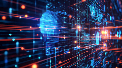 Cyberspace and digital intelligence. High technology business. Big data. Processing an array of information. Global digital network. 3D illustration