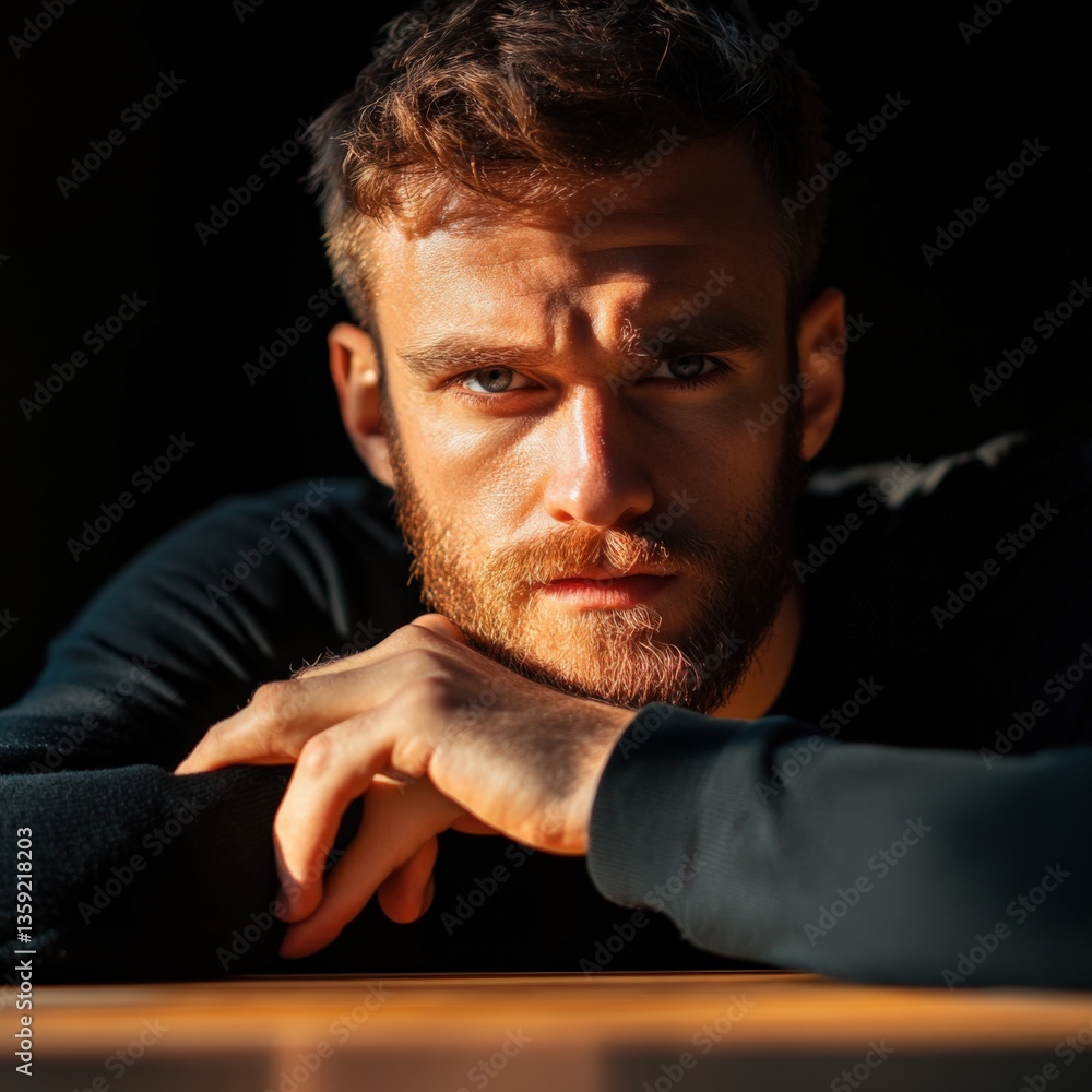 Poster man stares intensely at the viewer