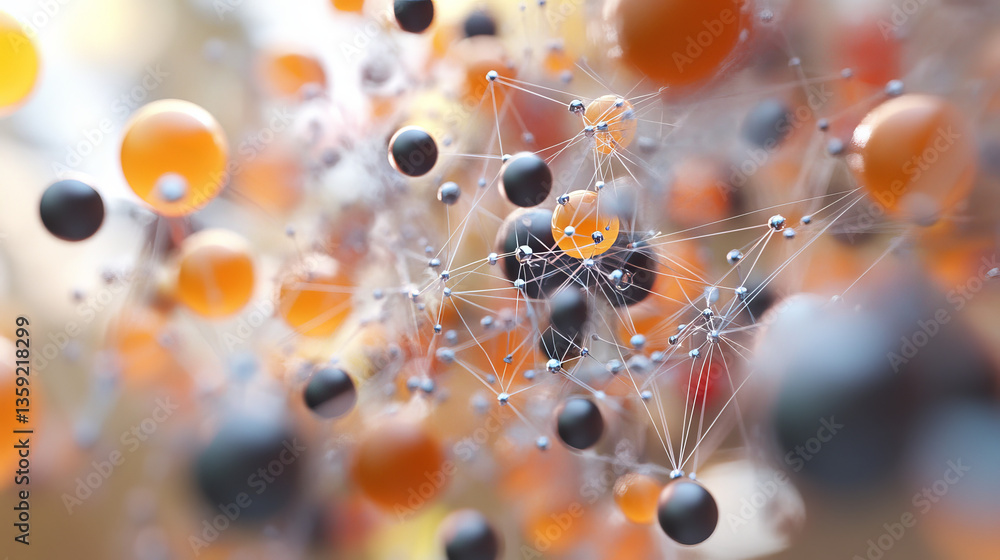 Poster neural data field 3d illustration. cyber network data particles