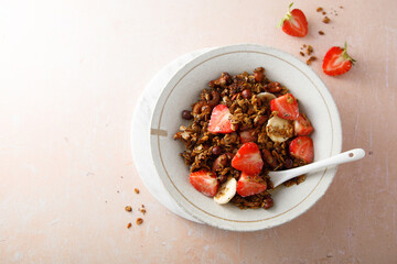 Homemade granola with fresh strawberry