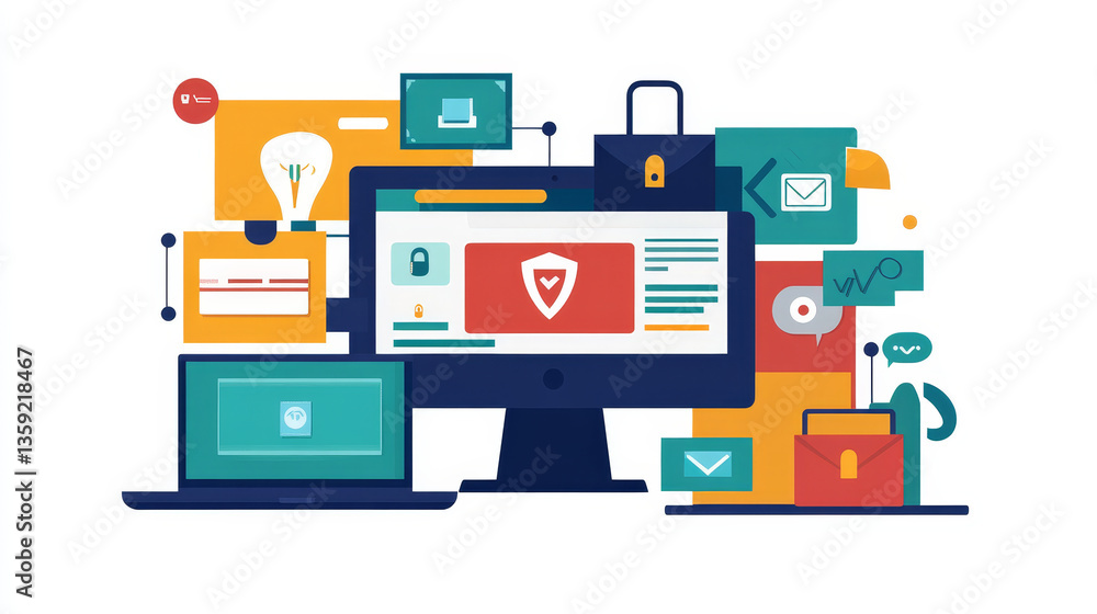 Poster virtual private network. abstract network technology. crypto-cybersecurity of neural networks. digit