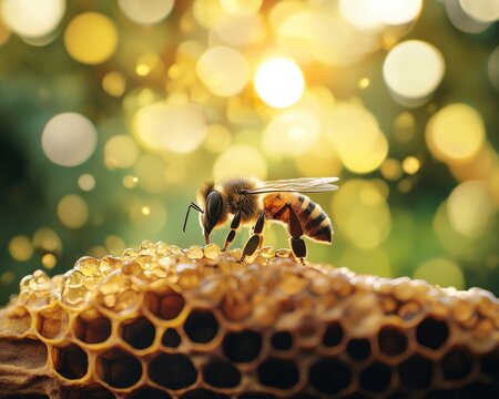 Bienenkorb. Apiculture Concept with Bees Gathering Honey in Summer