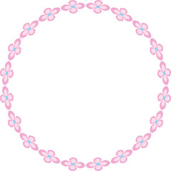 Pink floral round frame. Simple flowers isolated design element on white background. Floral mandala png illustration. Fantasy round ornament for decor clothes, home, etc.
