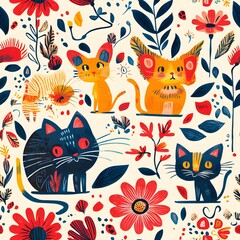 Cats and Flowers Pattern