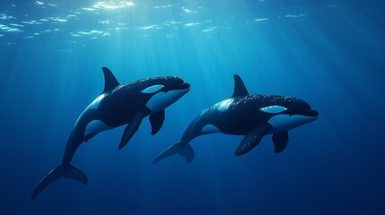 Graceful Orca Duo in Deep Blue