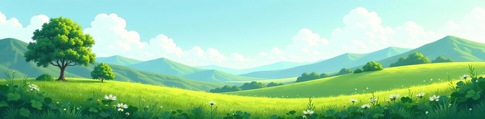 Obraz premium Beautifully rendered simple landscape illustration created with generative AI, peaceful, artificial intelligence