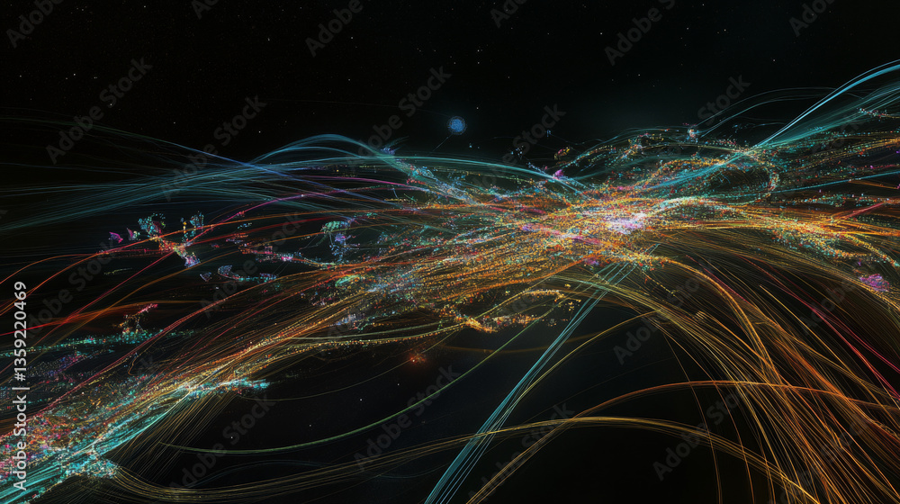 Poster wireless systems, globalization, big data. data analytics, blockchain technology. 3d illustration of