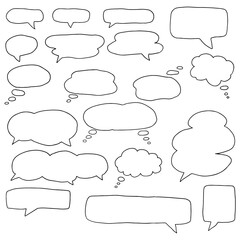 Obraz premium hand drawn figures silhouettes of speech bubbles, thought bubbles drawn with black curved lines. Isolated elements. Ideal for pop art, graphic design, vector illustrations