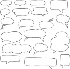 Fototapeta premium hand drawn figures silhouettes of speech bubbles, thought bubbles drawn with black curved lines. Isolated elements. Ideal for pop art, graphic design, vector illustrations