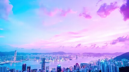 A glowing cityscape at twilight with anime-inspired neon signs and soft bokeh effects, offering a cinematic lo-fi backdrop with ample margins for branding,