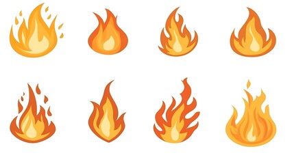 Eight simple fire flame icons.