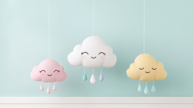 Pastel Plush Cloud Toys Hanging Decor for Baby Nursery