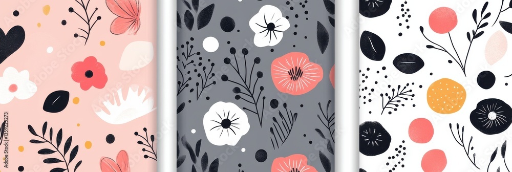 Poster stylish floral patterns with abstract designs in complementary color schemes