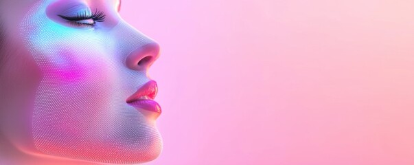 Glowing Woman's Profile with Pink and Blue Light Patterns