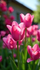 Fototapeta premium Beautiful pink flowers of Tulbaghia violacea blooming in a garden on a sunny summer day, Tulbaghia violacea, pink flowers