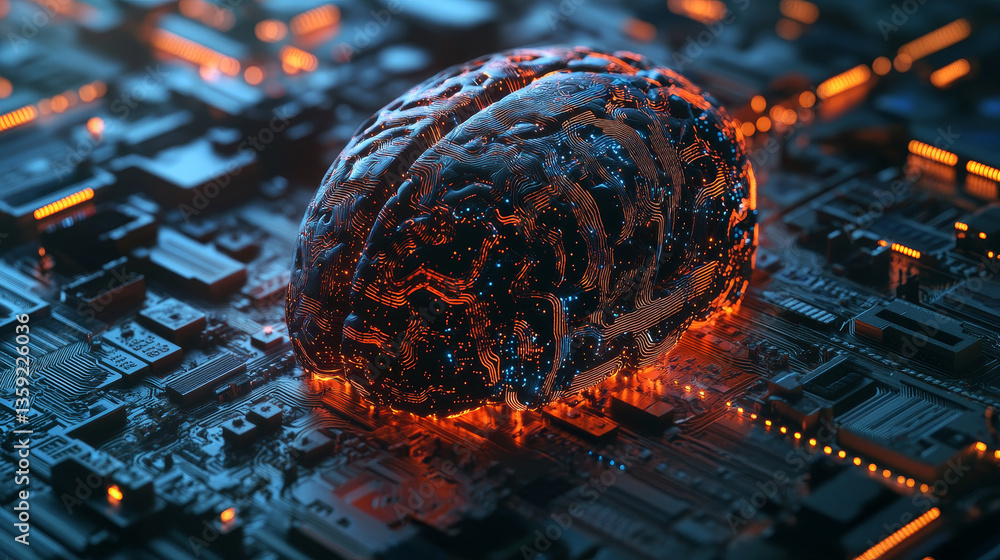 Poster ai concept. nanotechnological cocoon, futuristic processor, neural networks in cyber world. high tec