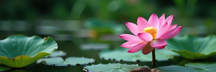 Beautiful pink lotus flowers blooming in a serene pond,  tranquility,  plant