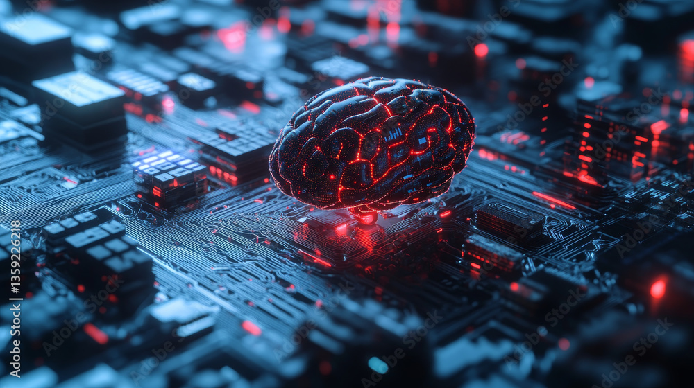 Poster ai concept. nanotechnological cocoon, futuristic processor, neural networks in cyber world. high tec