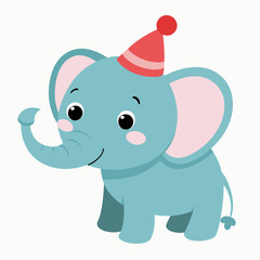 Cartoon cute elephant with cap. Suitable for children's books, sticknders, mascots, logos.Vector illustration animal on a white backgraund.


