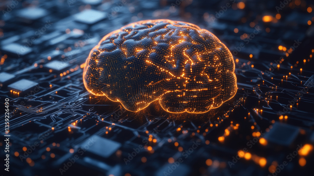 Poster ai concept. nanotechnological cocoon, futuristic processor, neural networks in cyber world. high tec
