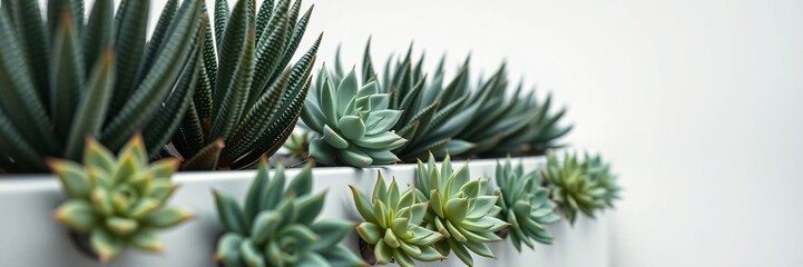 Obraz premium Vertical Succulent Plant in White Pot with Soft Lighting and Stylish Background, Elegant Minimal Decor for Interior Design