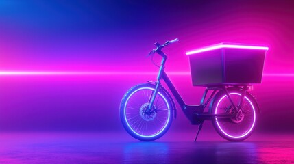 Fototapeta premium Neon Lit Delivery Bicycle in Dark Futuristic Setting