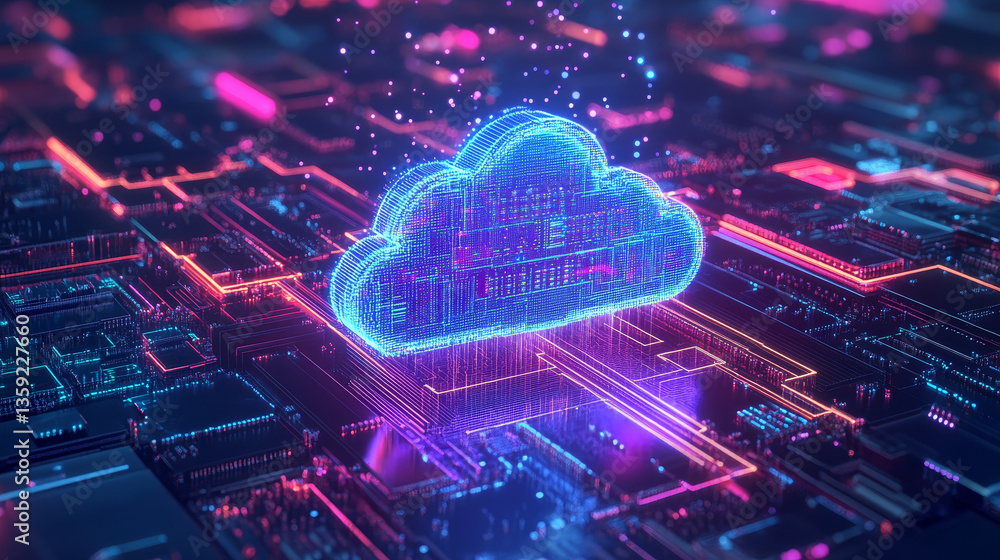 Poster futuristic processor, cpu, neural network, artificial intelligence. network structure and cloud stor
