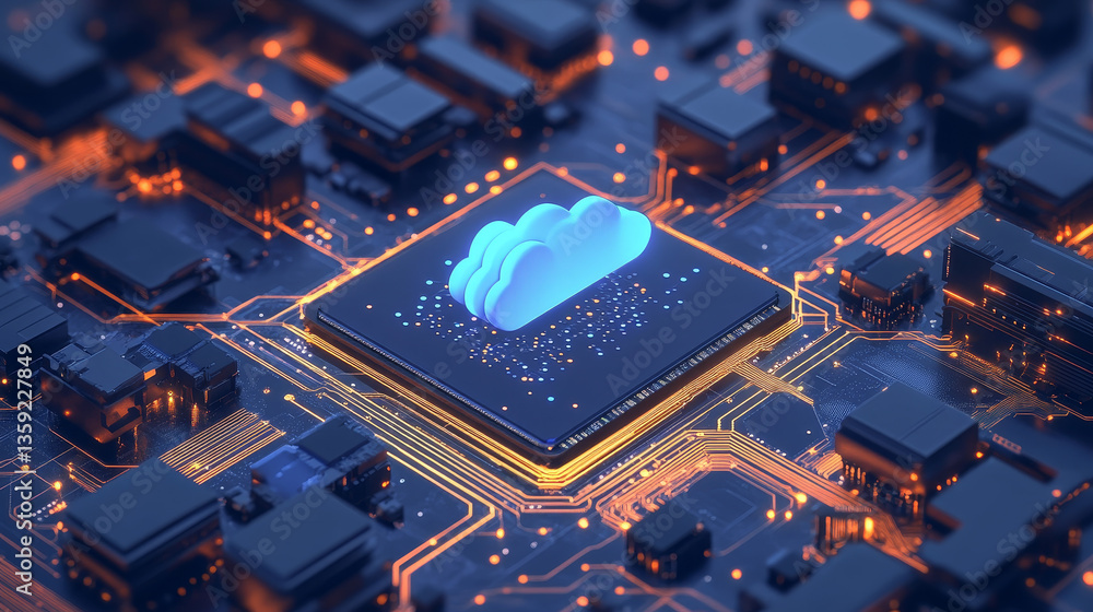 Poster futuristic processor, cpu, neural network, artificial intelligence. network structure and cloud stor