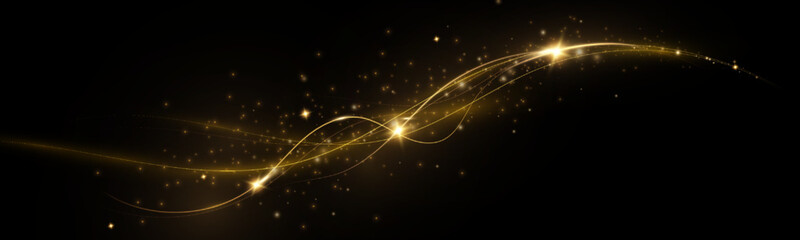 Golden comet with sparkling stars and dust.  The magic of shining gold dust. Fine, shiny dust bokeh © kulinskaia