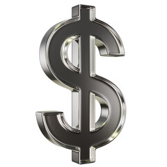 Chrome Dollar Symbol 3D Render on Transparent Background