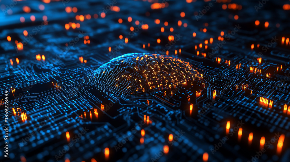 Poster blockchain technology, futuristic microcircuit. motherboard, neural network and cyber technology. bi