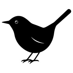 wren bird black silhouette vector, Simple silhouette Design vector icon with white background. Wild bird