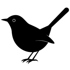 wren bird black silhouette vector, Simple silhouette Design vector icon with white background. Wild bird