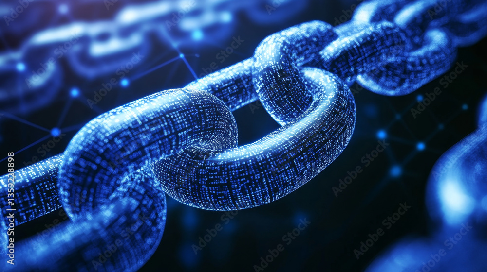 Poster blockchain technology. information blocks in cyberspace. decentralized network. 3d illustration on a