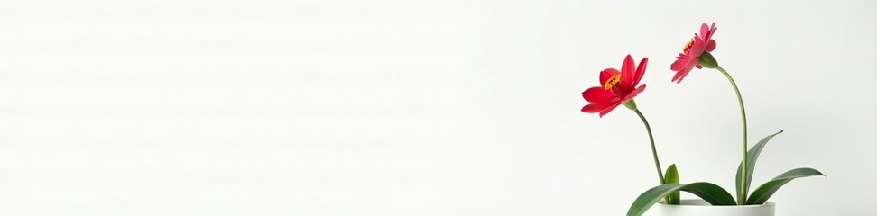 Beautiful red flower blooming in a pot against a white background,  petals,  decoration