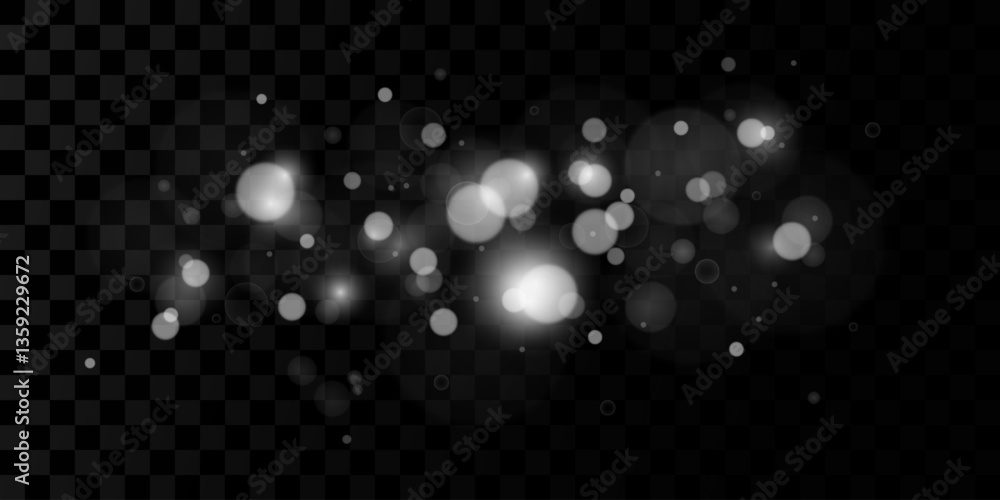 Wall mural white dust of glowing white light effects with bokeh effect on transparent background.