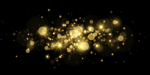The glowing golden bokeh effect on a transparent background creates a warm, magical and festive atmosphere.