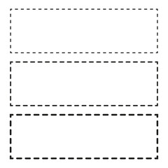 Dotted rectangle frames. Dashed line borders. Vector outline design.