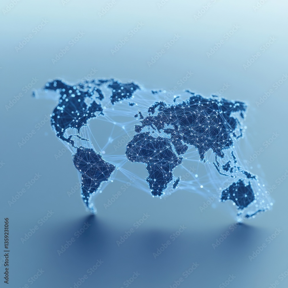 Poster world map connected with nodes