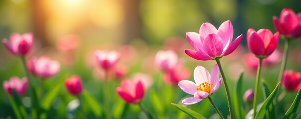 Obraz premium Beautiful spring flowers blooming in vibrant colors, signaling the arrival of the warmer season, blooming, spring