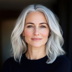 Fototapeta premium Woman with gray hair looks at camera