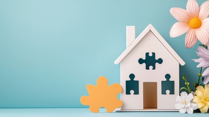 Autism Awareness Day World Autism Day Creative concept. Inclusive Autism Support Center with Puzzle Logo in Minimal Doodle Flat Design - Copy Space for Text.