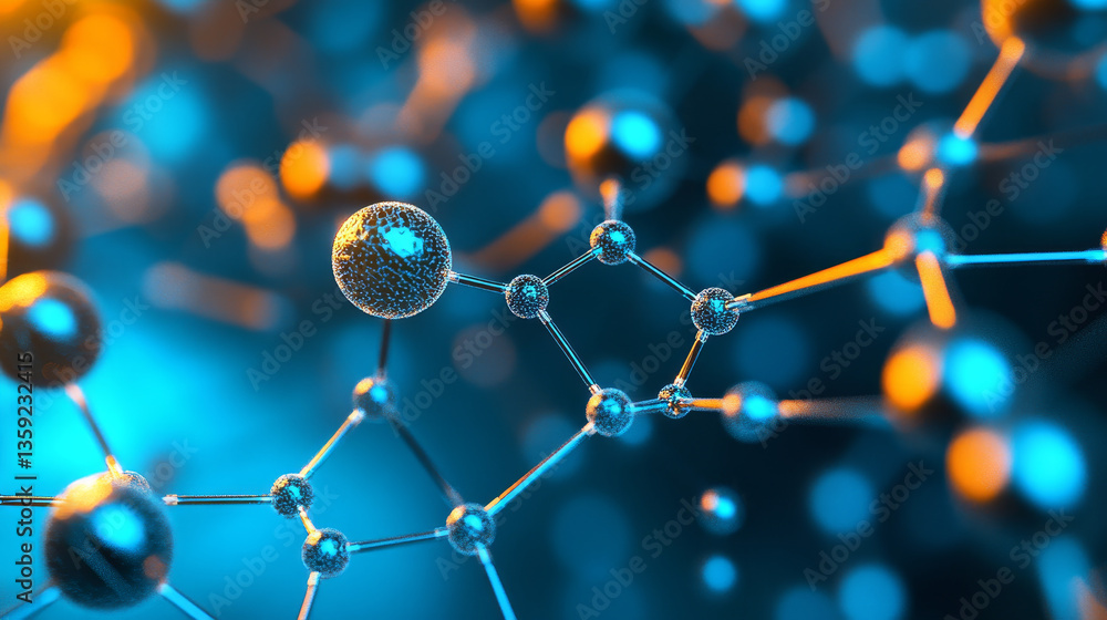 Poster nano molecular mesh design. under microscope. 3d illustration of an abstract molecular formula