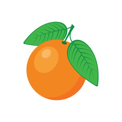 Orange. A ripe orange with a green leaf. An illustration of a juicy tropical fruit. An orange in a cartoon style.The vector illustration is isolated on a white background.